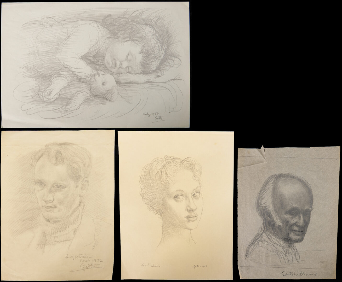 Lot 813: 4 Garth Williams Drawings, Figures & Self Portraits