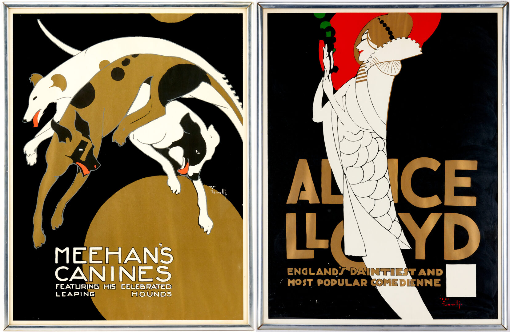 Lot 815: 2 Alfonso Iannelli Art Deco Theatre Posters, Alice Lloyd & Meehan's Canines