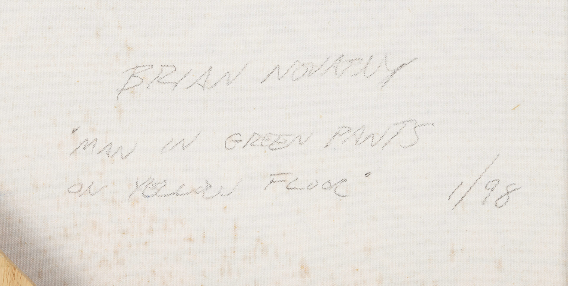 Lot 819: Brian Novatny Oil on Canvas, Man in Green Pants on Yellow Floor
