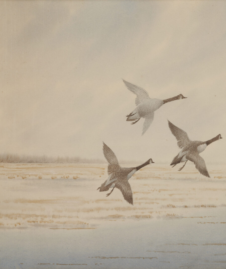 Lot 831: J.D. Knapp Watercolor, Geese in Flight