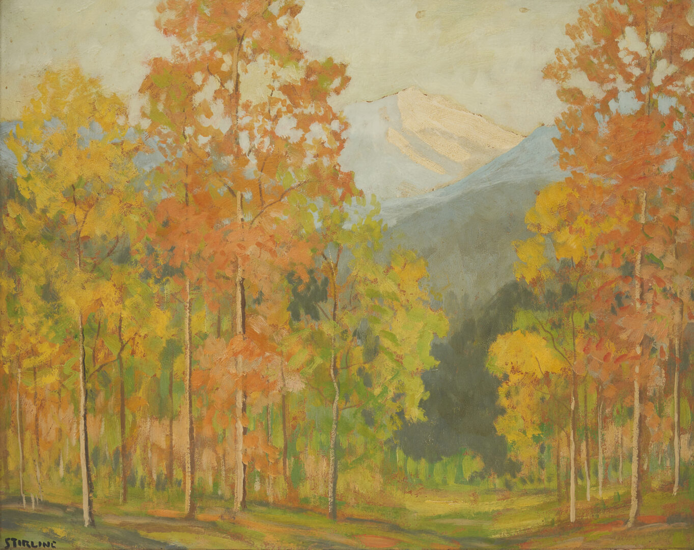 Lot 833: David Stirling O/B Mountain Landscape Painting w/ Aspens