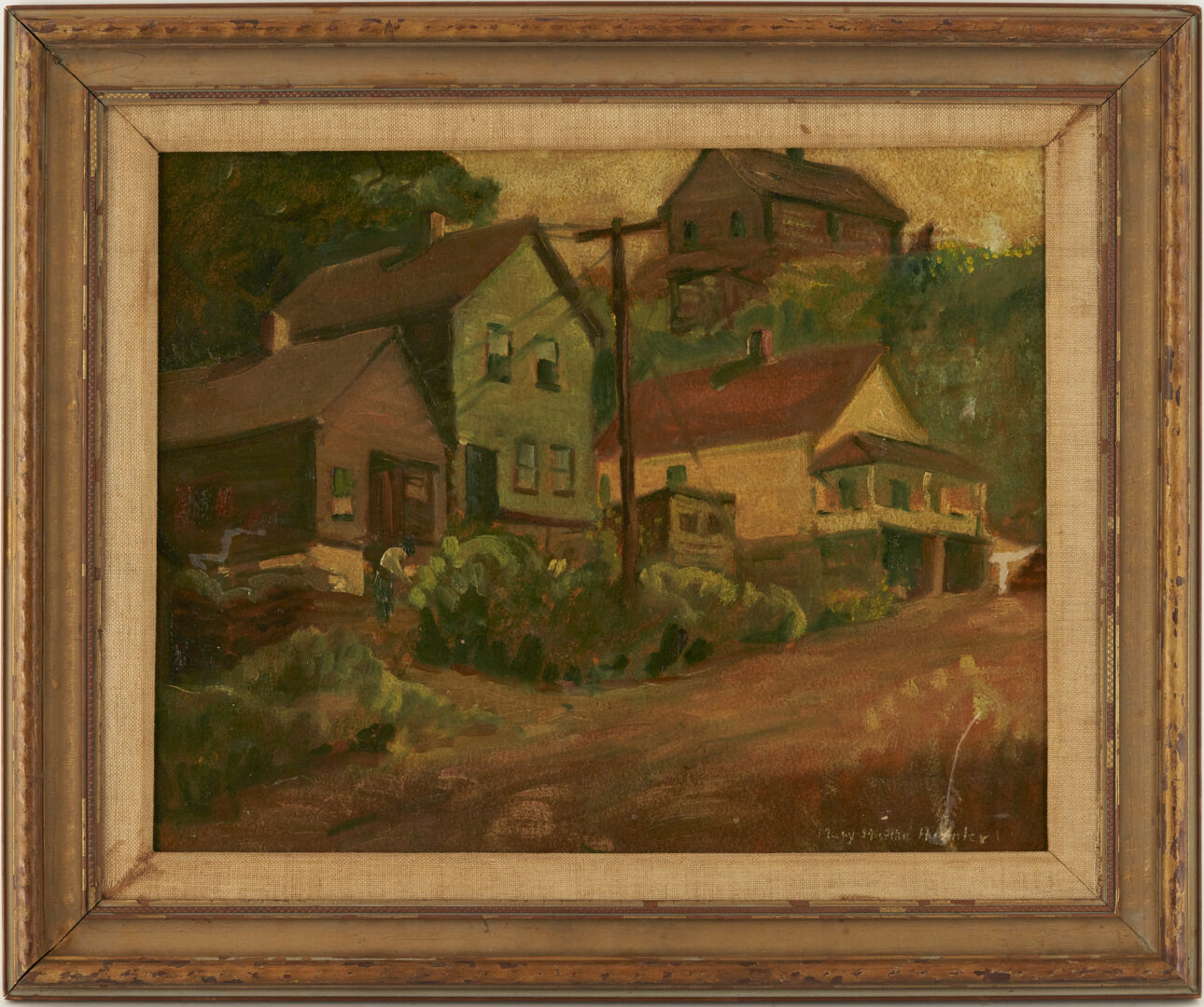 Lot 835: Mary M. Himler, WPA era O/B Painting, Houses in the Flats