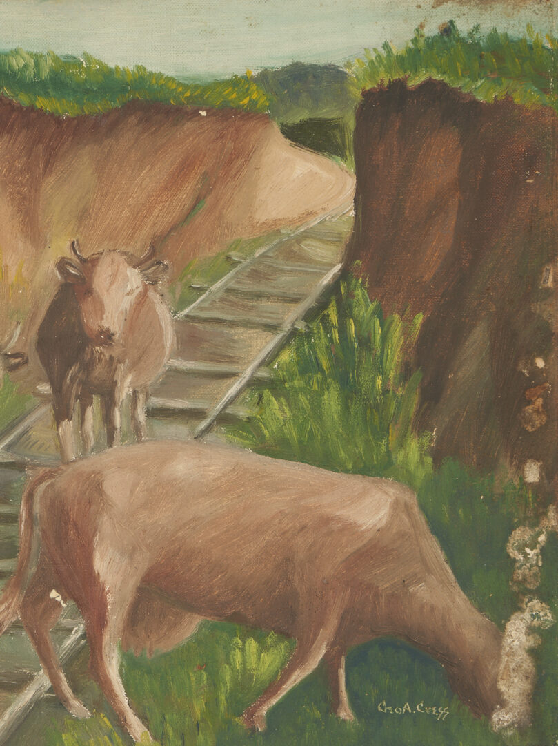 Lot 851: 5 George Cress Paintings, incl. O/C of Cows, 4 Watercolors