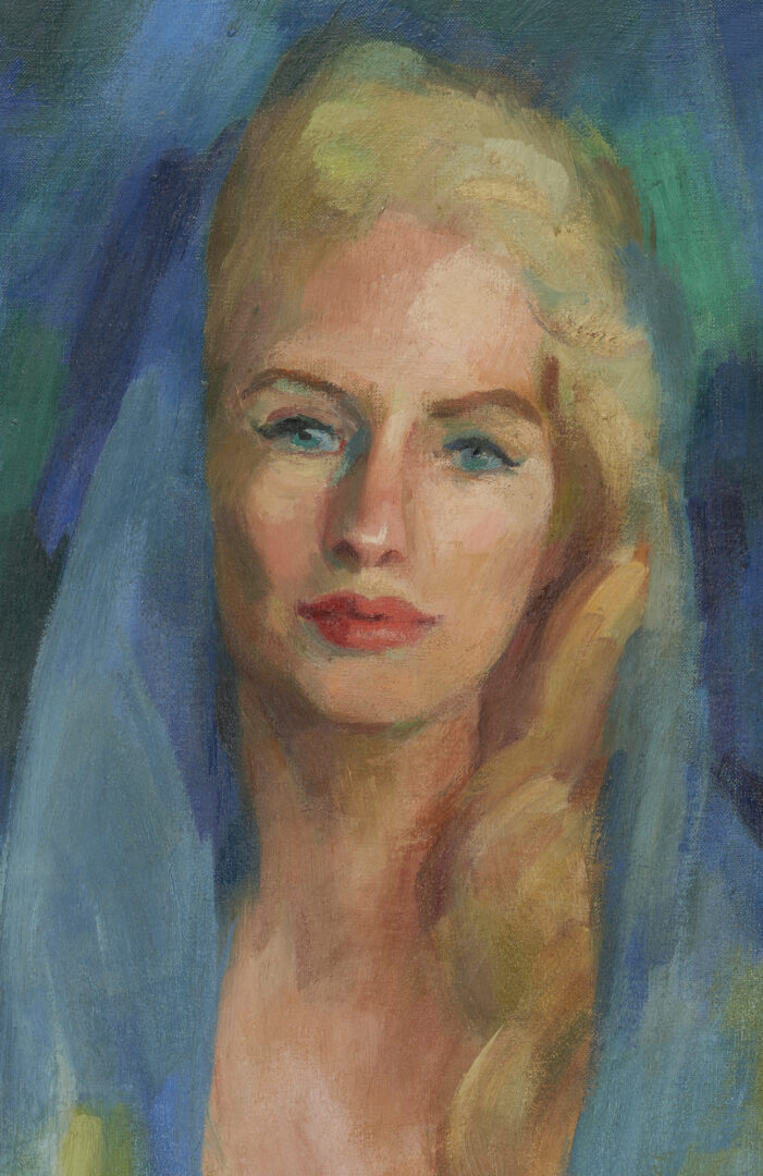 Lot 854: Philip Perkins O/C Large Portrait of a Blonde Lady, 1964