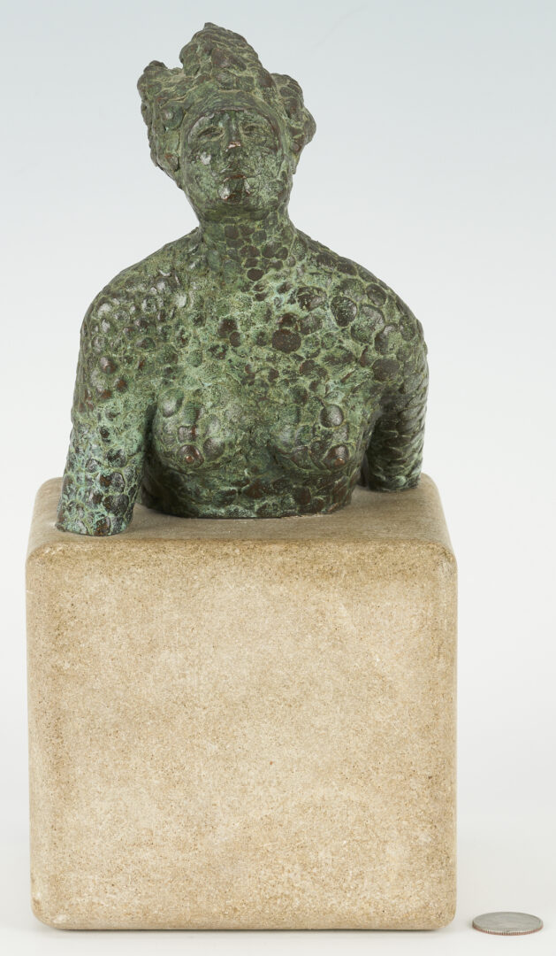Lot 859: Werner Wildner Watercolor & Lonnie Highley Bronze Bust, 2 Items