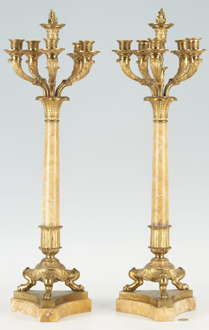 Lot 85: Pair Empire Style Bronze and Marble Candelabra