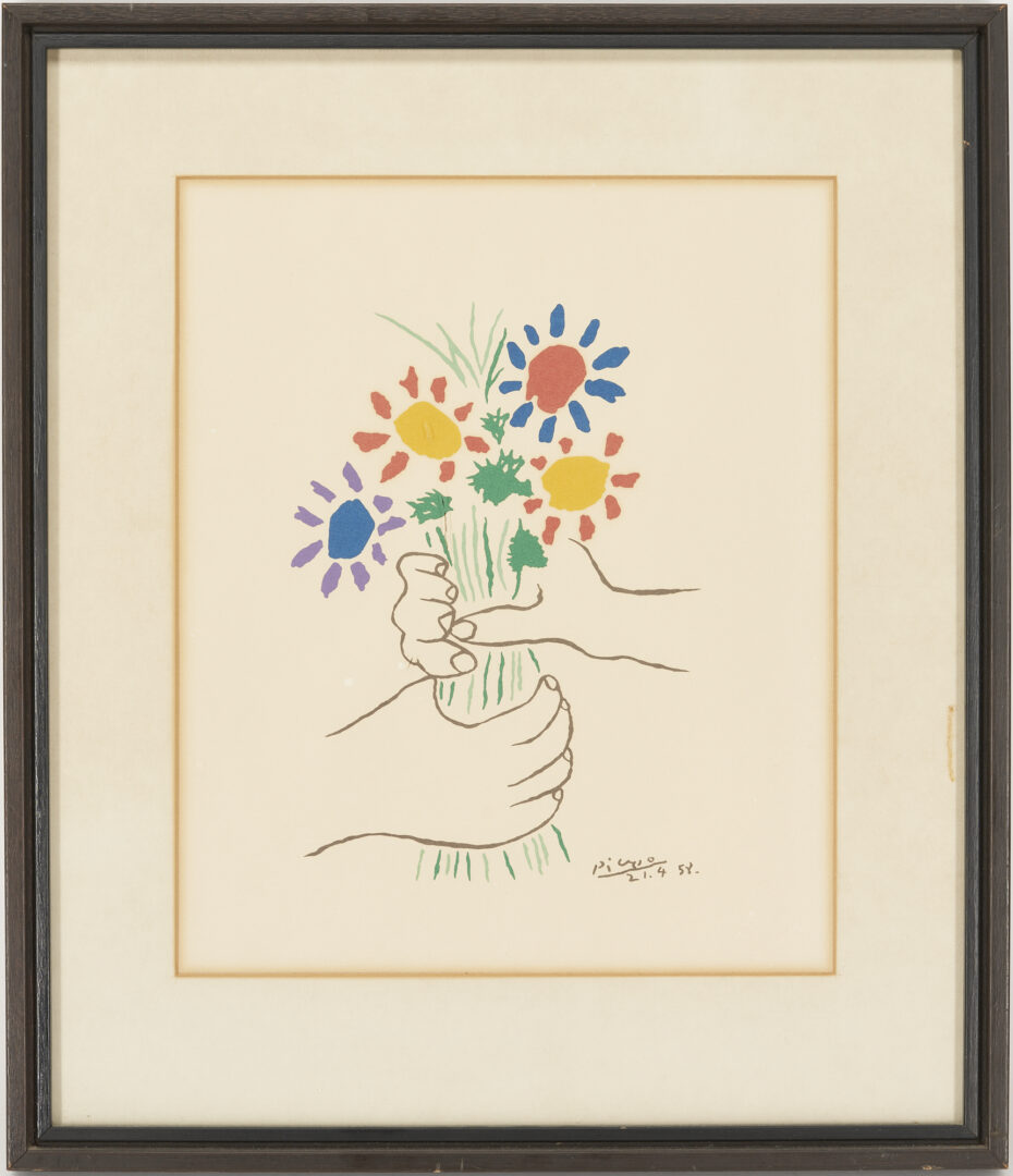 Lot 867: Two Pablo Picasso Framed Lithographs, Blue Dove & Bouquet of Peace