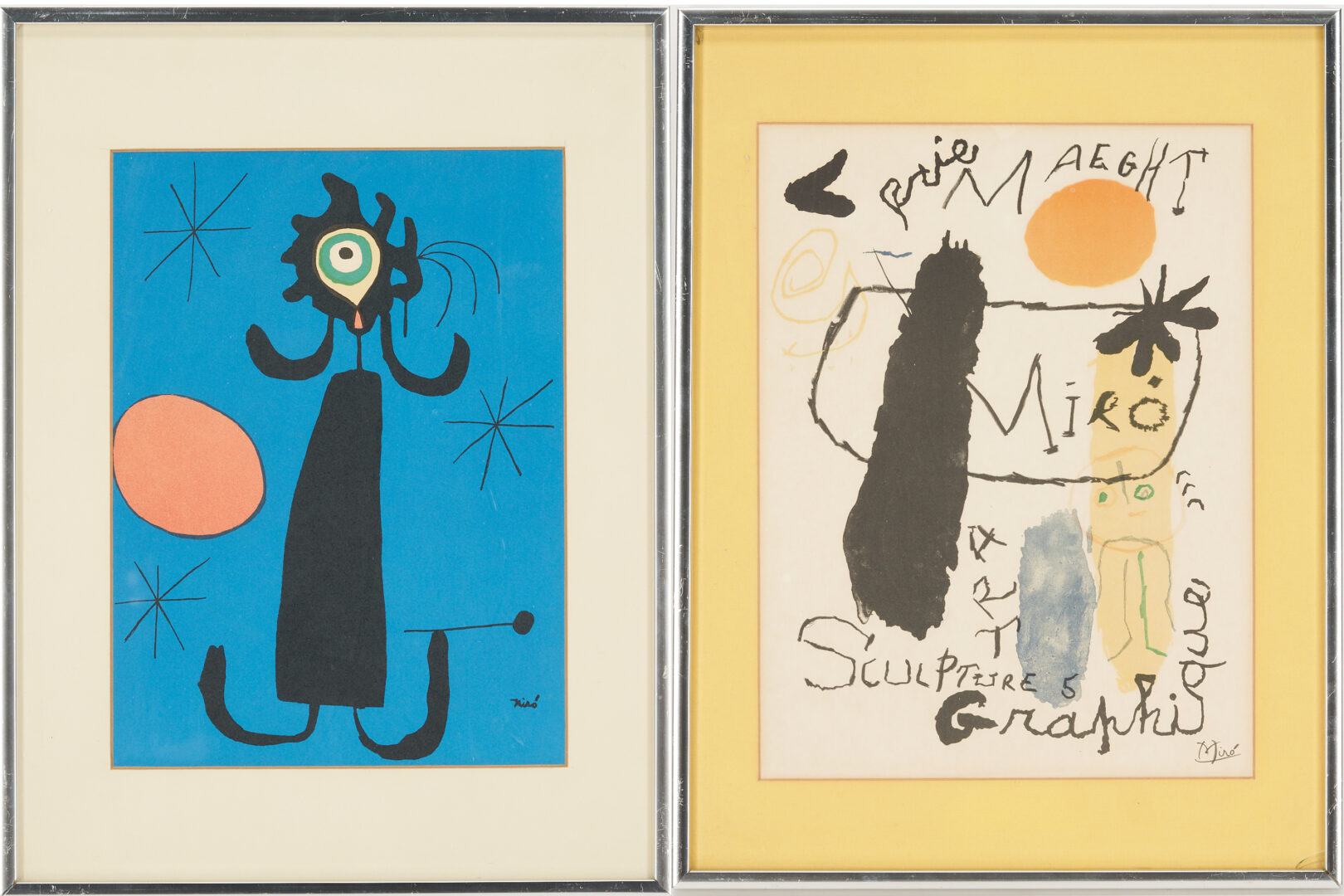 Lot 870: 2 Lithographs After Miro, Galerie Maeght Exhibition & Mujer Ante el Sol
