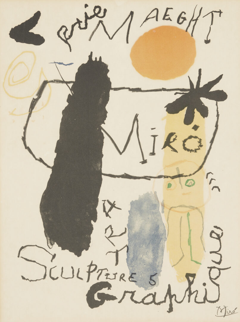 Lot 870: 2 Lithographs After Miro, Galerie Maeght Exhibition & Mujer Ante el Sol