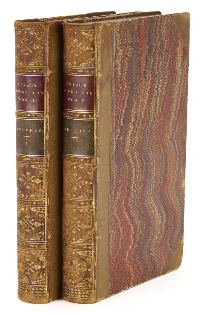 Lot 877: Edward Belcher, Voyage Round the World, 1843, Leather 2 Vols.