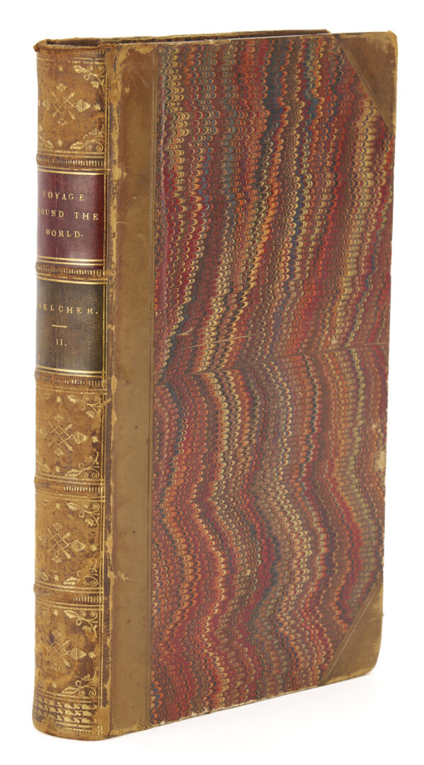 Lot 877: Edward Belcher, Voyage Round the World, 1843, Leather 2 Vols.
