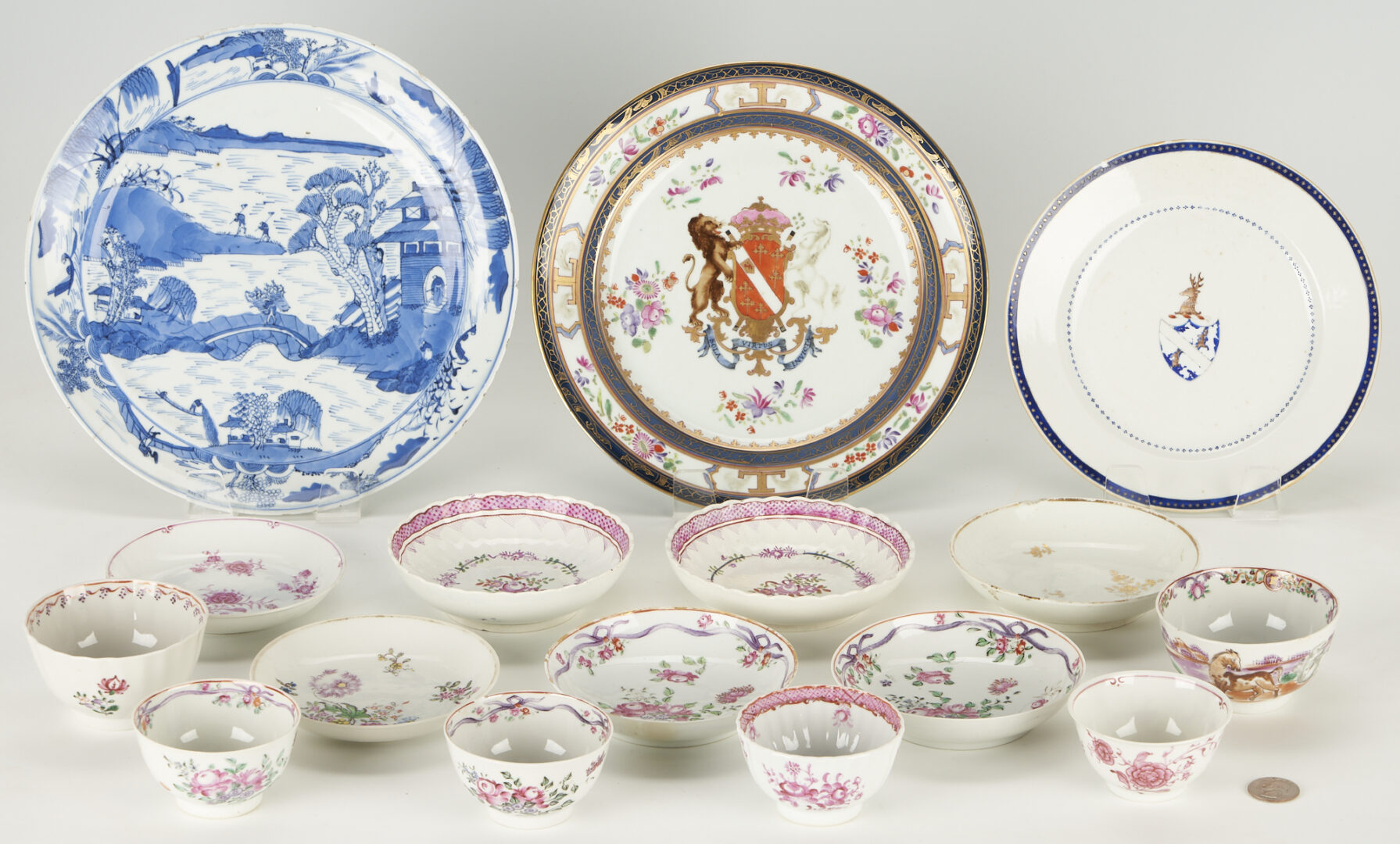 Lot 897: Group Chinese Export Armorial and Soft Paste Porcelain, 16 pcs
