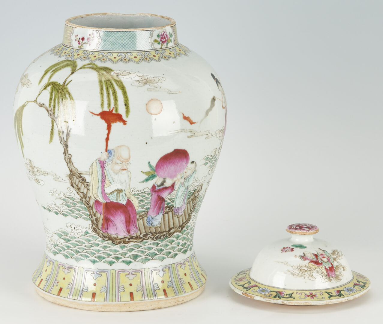 Lot 8: Large Chinese Famille Rose Lidded Porcelain Jar