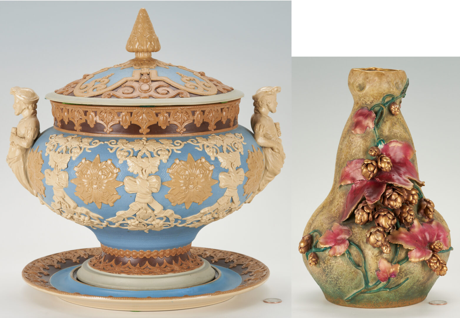 Lot 903: Amphora Vase & German Mettlach Punch Bowl w/ Stand
