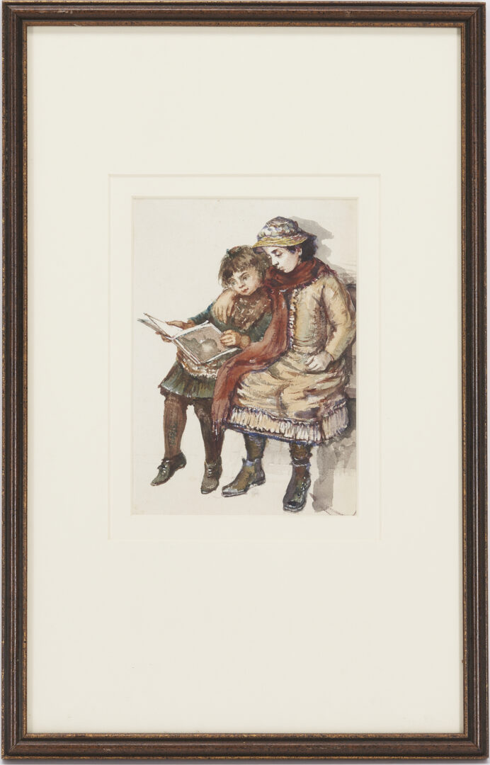 Lot 905: Edward Deanes Watercolor, Two Girls Reading