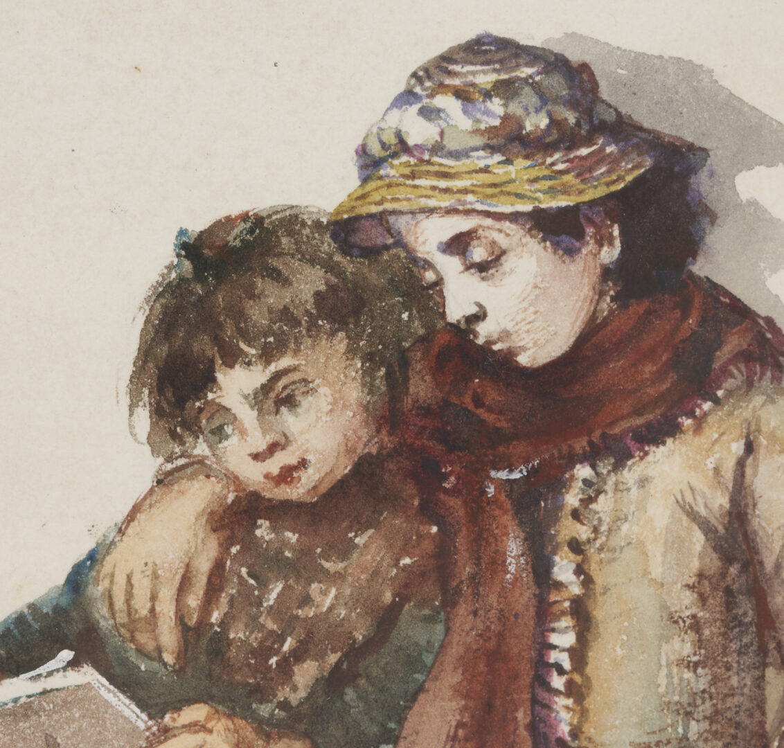 Lot 905: Edward Deanes Watercolor, Two Girls Reading