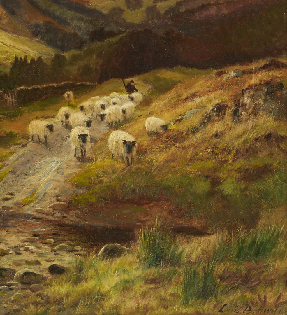 Lot 96: Louis Hurt Oil on Canvas Mountain Landscape w/ Sheep