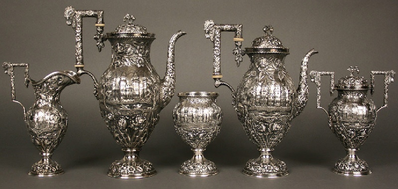 Sterling Repousse Coffee & Tea Service, 5 pieces, Baltimore