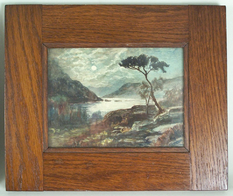 Pair Of Watercolors On Paper In Mission Style Frames Case Antiques